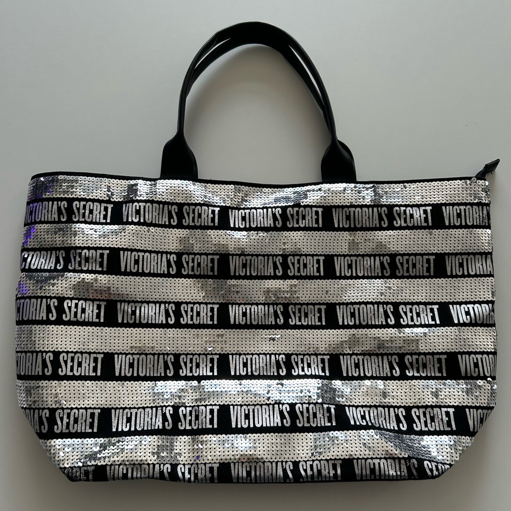 Victoria's Secret Sequin Black and Silver Tote Bag Fully lined